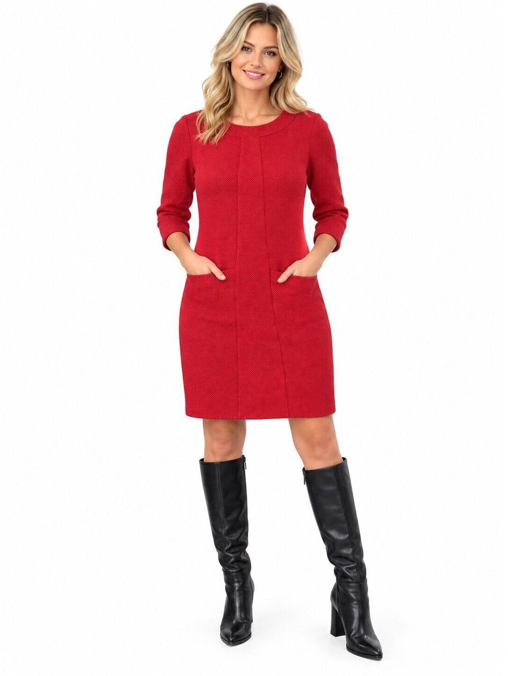 Boden Agnes Jacquard Shift Dress Red Textured Size 8 L Preppy Tailored Christmas